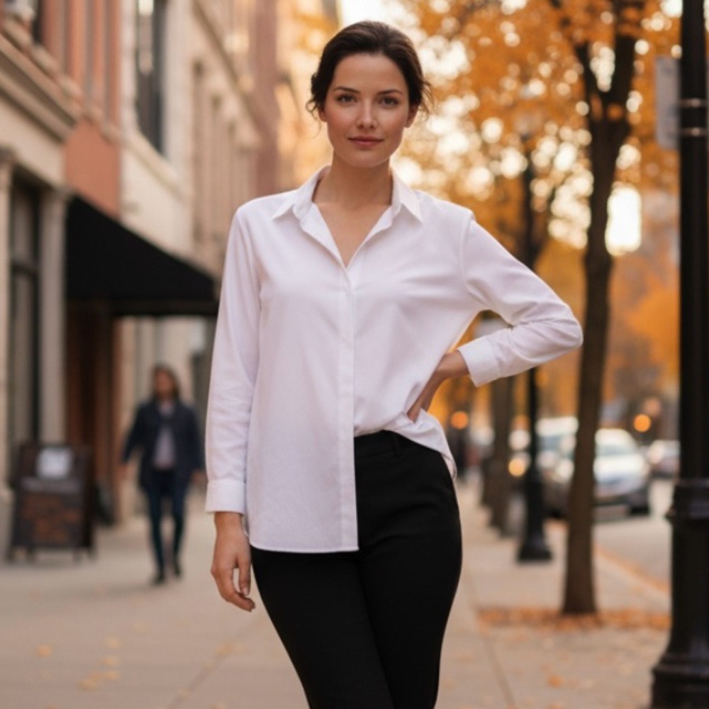 Finley Shirt Button Down White Flutter Hemline Si… - image 1